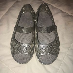 Silver Glitter Crocs girls 10